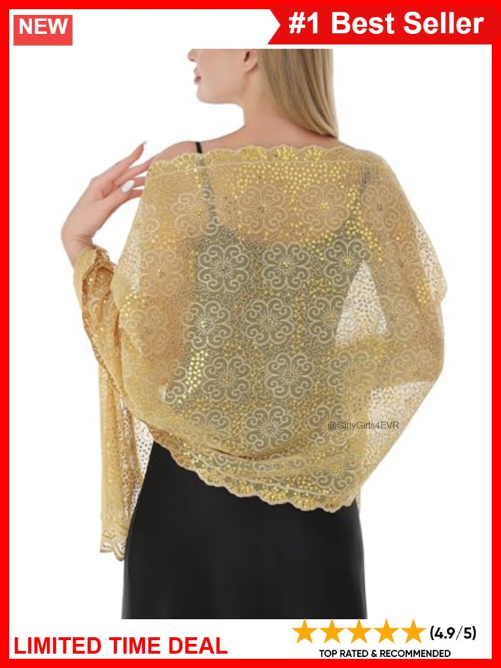 Sparkly Sequin Chiffon Shawl Wrap with Fringe Formal Evening Cover